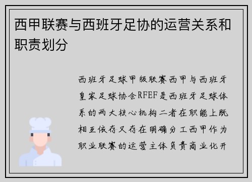西甲联赛与西班牙足协的运营关系和职责划分