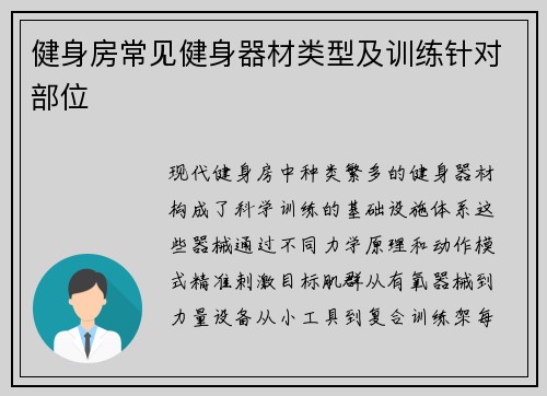 健身房常见健身器材类型及训练针对部位